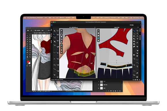 MacBook Air 屏幕上显示两个打开的设计类软件。
