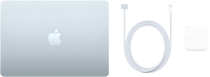 13 英寸 MacBook Air、USB-C 转 MagSafe 3 连接线和 30W USB-C 电源适配器。