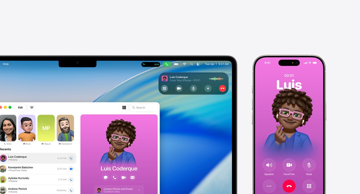 Mac 设备，屏幕显示全新电话 app。