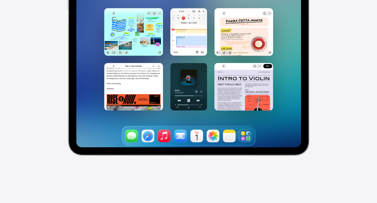 iPad 屏幕，展示 Exposé 功能。