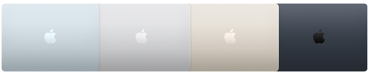 四台 MacBook Air 机型的外观图,展示四种不同外观。